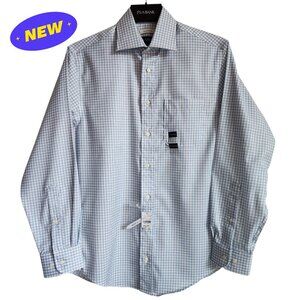 14.5 32/33 Dress Shirt White Blue Taupe Checked Jos A Bank Tailored Fit Size Nwt